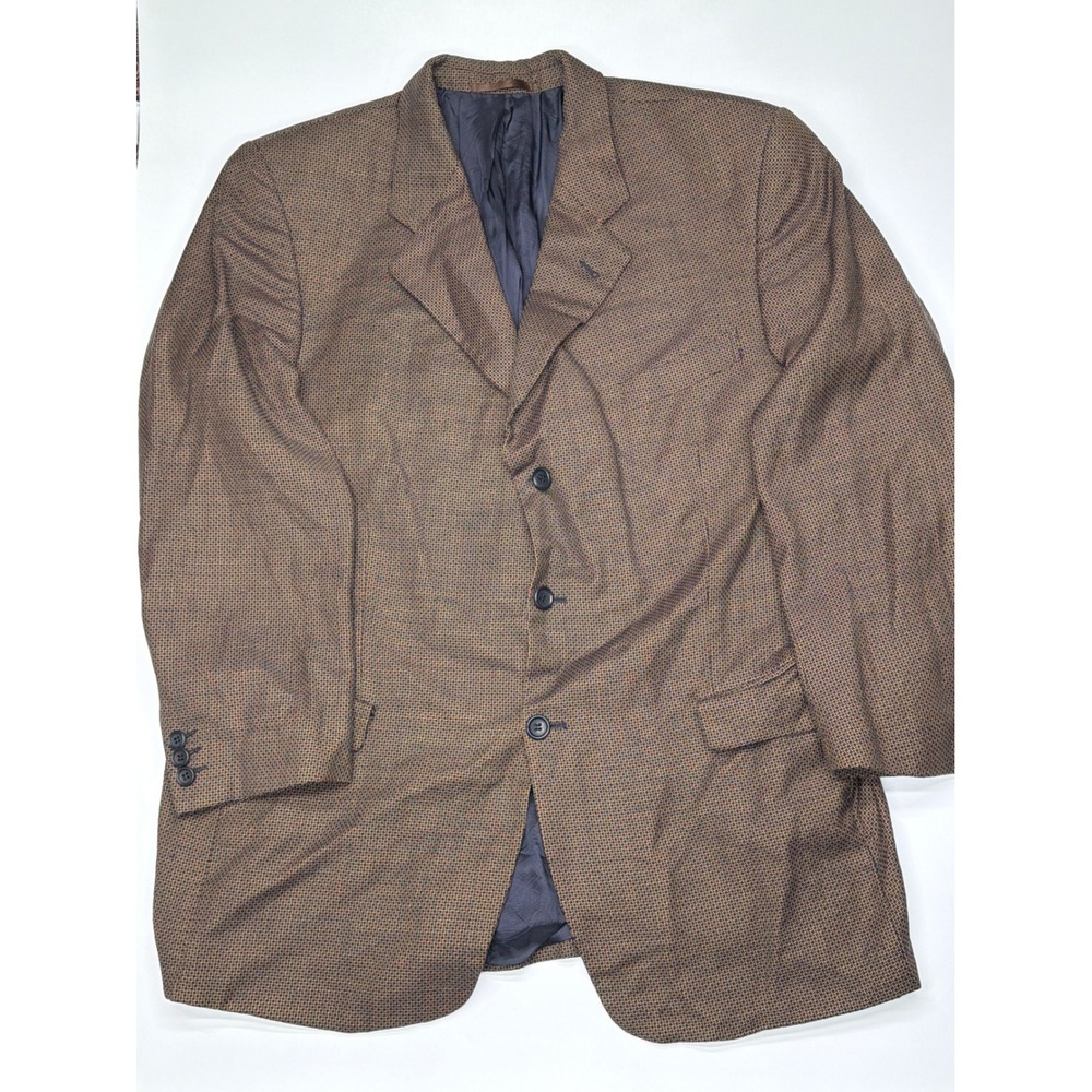 Men's Vintage Brown Geometric Pattern Wool Blazer Sport Coat Jacket Size 26
